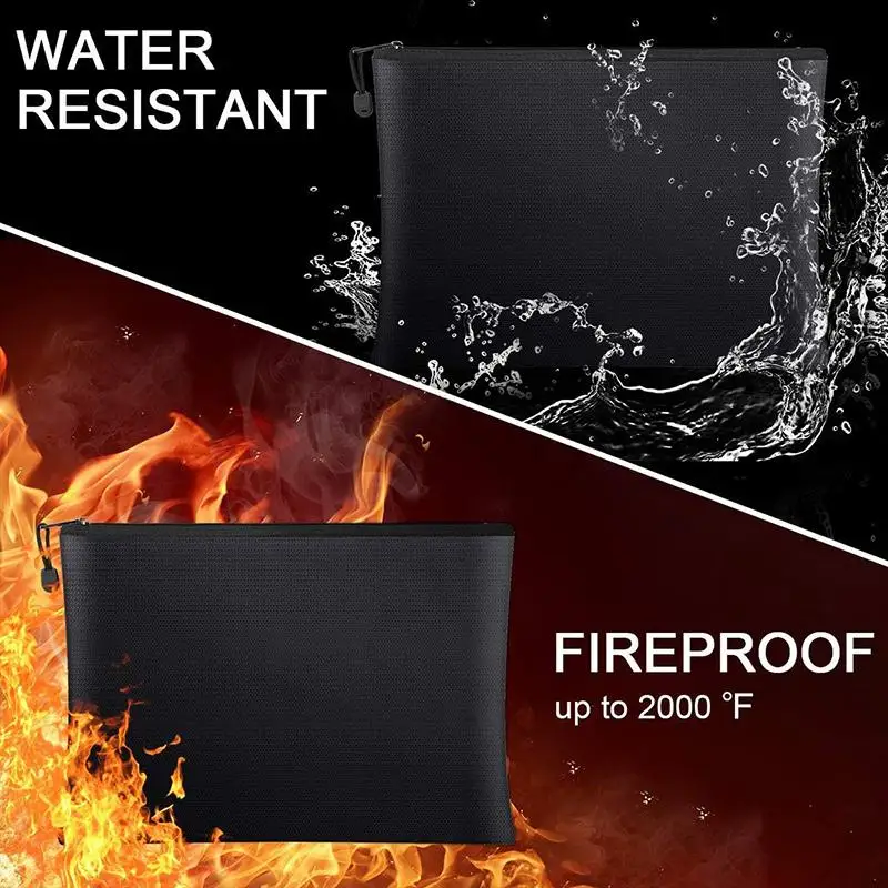 다양한 크기의 방화 및 방수 가방 증명서, 머니 카드용 지퍼가 달린 소형 ID 카드 보관 가방(검정색, 은색) 1개