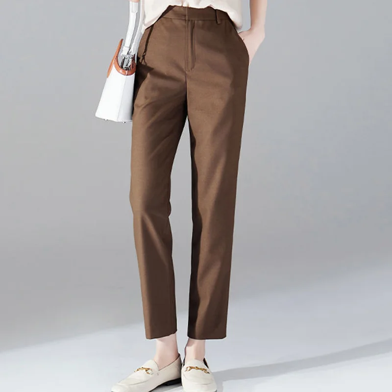 Fashion Loose High Waist Spliced Pockets Zipper All-match Pants Women's 2023 Autumn New Office Lady Solid Color Casual Pants