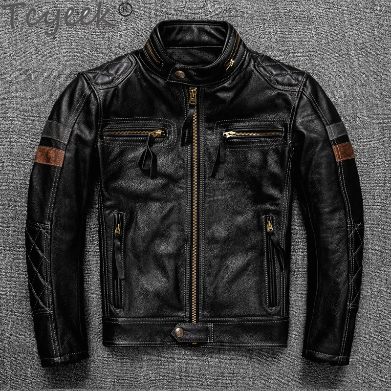 

Tcyeek 100% Genuine Leather Jacket Men Vintage Natural Cowskin Coat Spring Autumn Mens Jackets 2024 Chaquetas Hombre