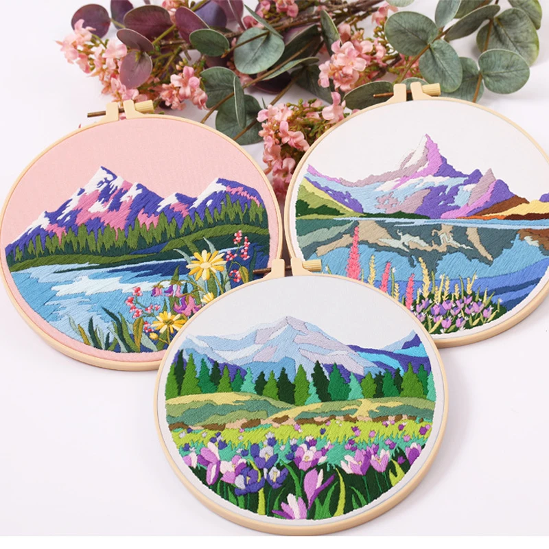 Landscape Embroidery Kits Stamped Pattern Scenery Cross Stitch for Adults