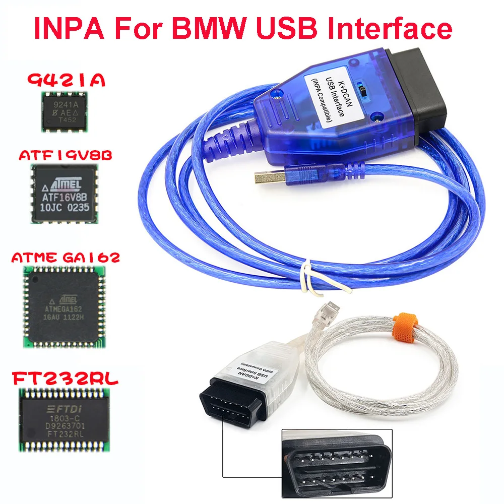 

For BMW INPA USB Interface Cable OBD Diagnostic Connector K+DCAN K CAN FTDI FT232 Chip K-Line Switch Car Code Tool OBD2 Scanner