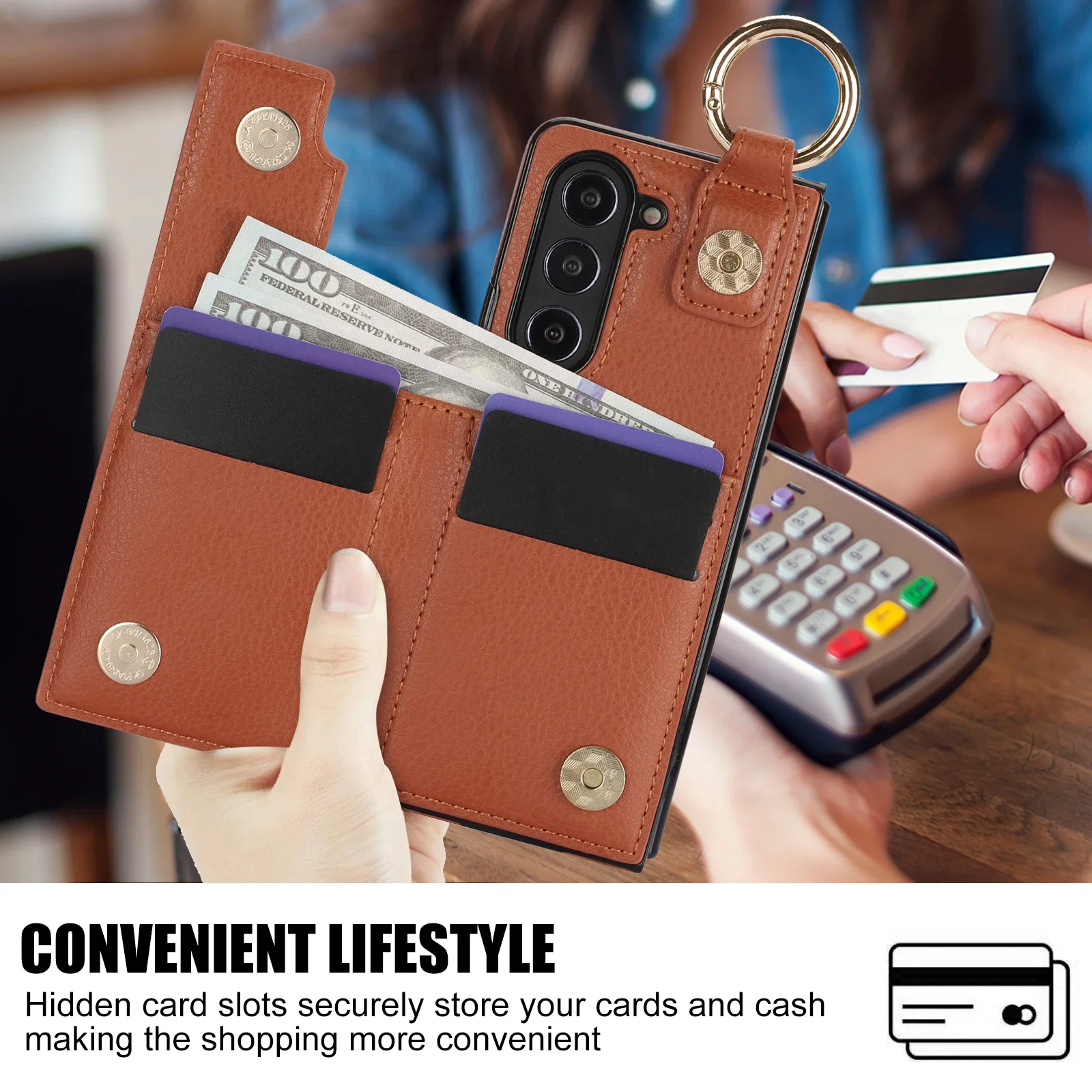 Luxurious PU Leather Ring Phone Case with Wallet & Card Slot for Foldable Phones (No Pen)