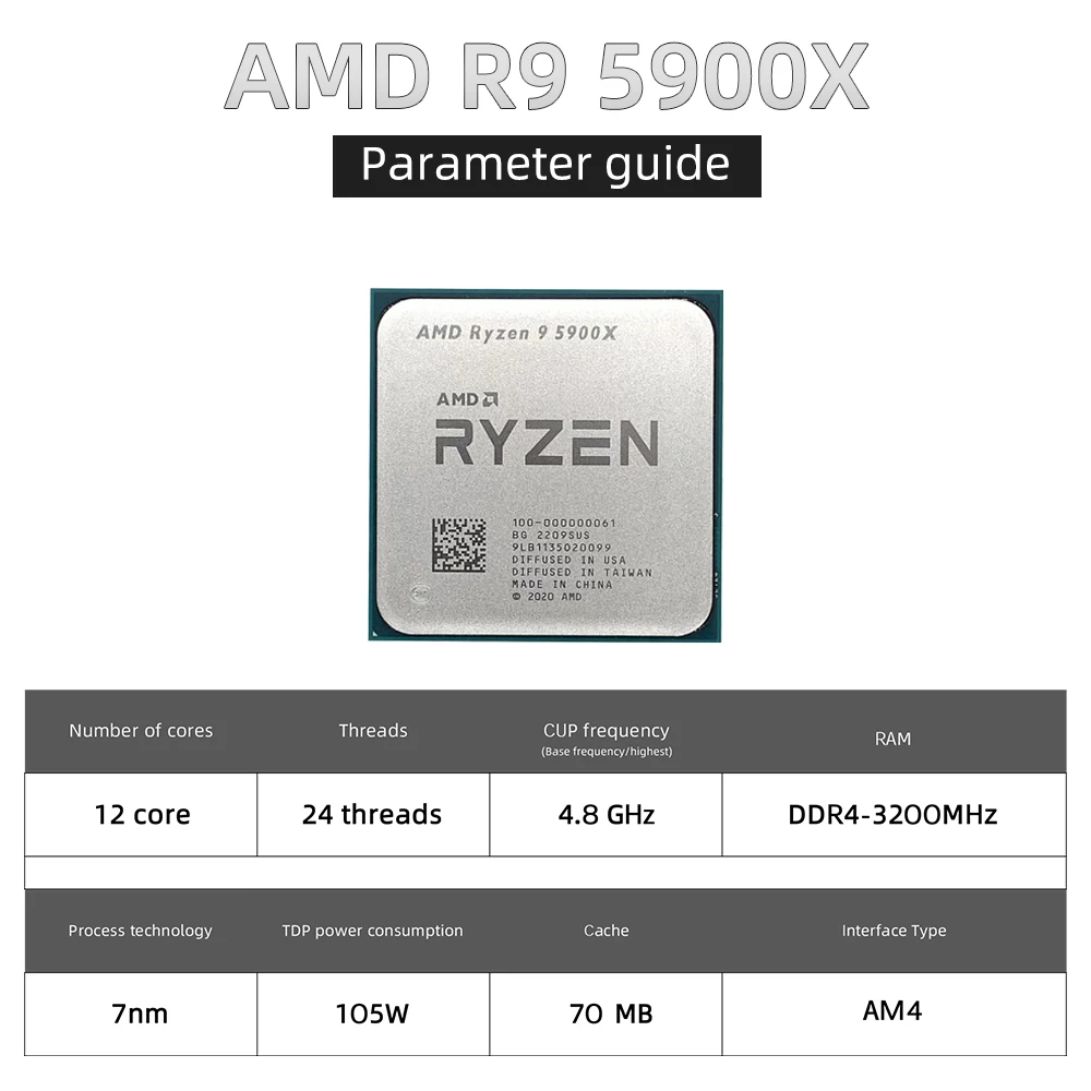 PACK Processeur AMD RYZEN 7 5800X - AM4 - 4,70 GHz - 8 cœurs +