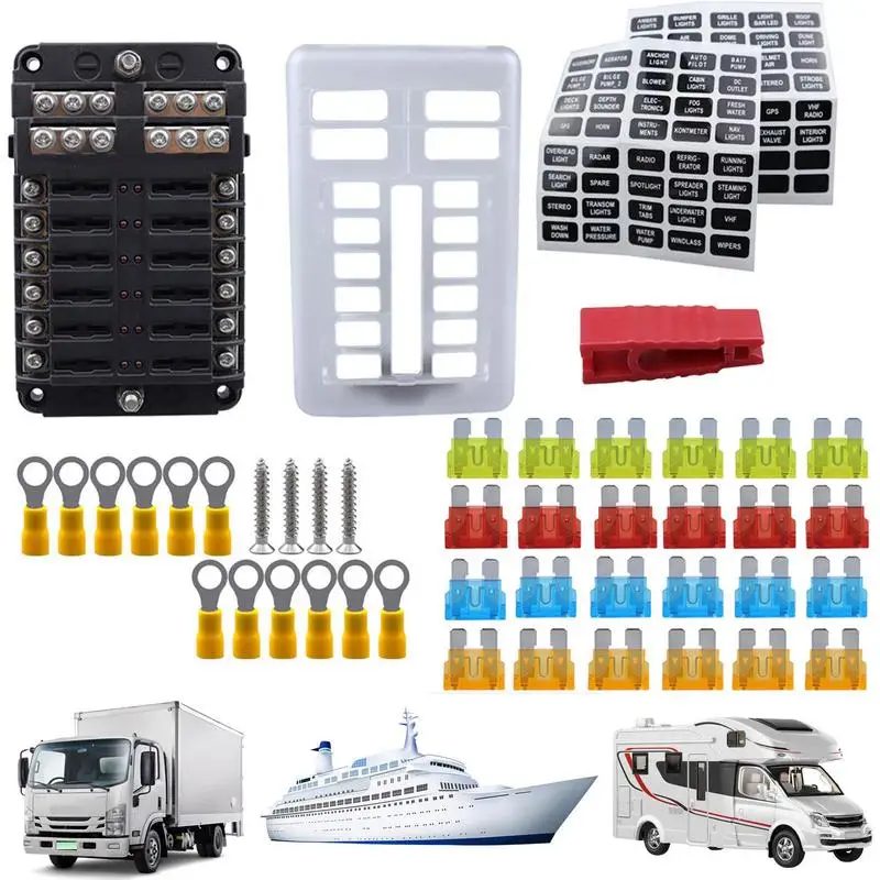 

12 Way Automotive Fuse Box 12-Circuits Fuse Panel Box With Negative Busbar Circuit Safety Accessories For Automobile Motorcycle