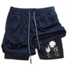 Pantalones cortos de compresión de Anime para hombre, ropa deportiva de verano, 2 en 1, entrenamiento, Fitness 2