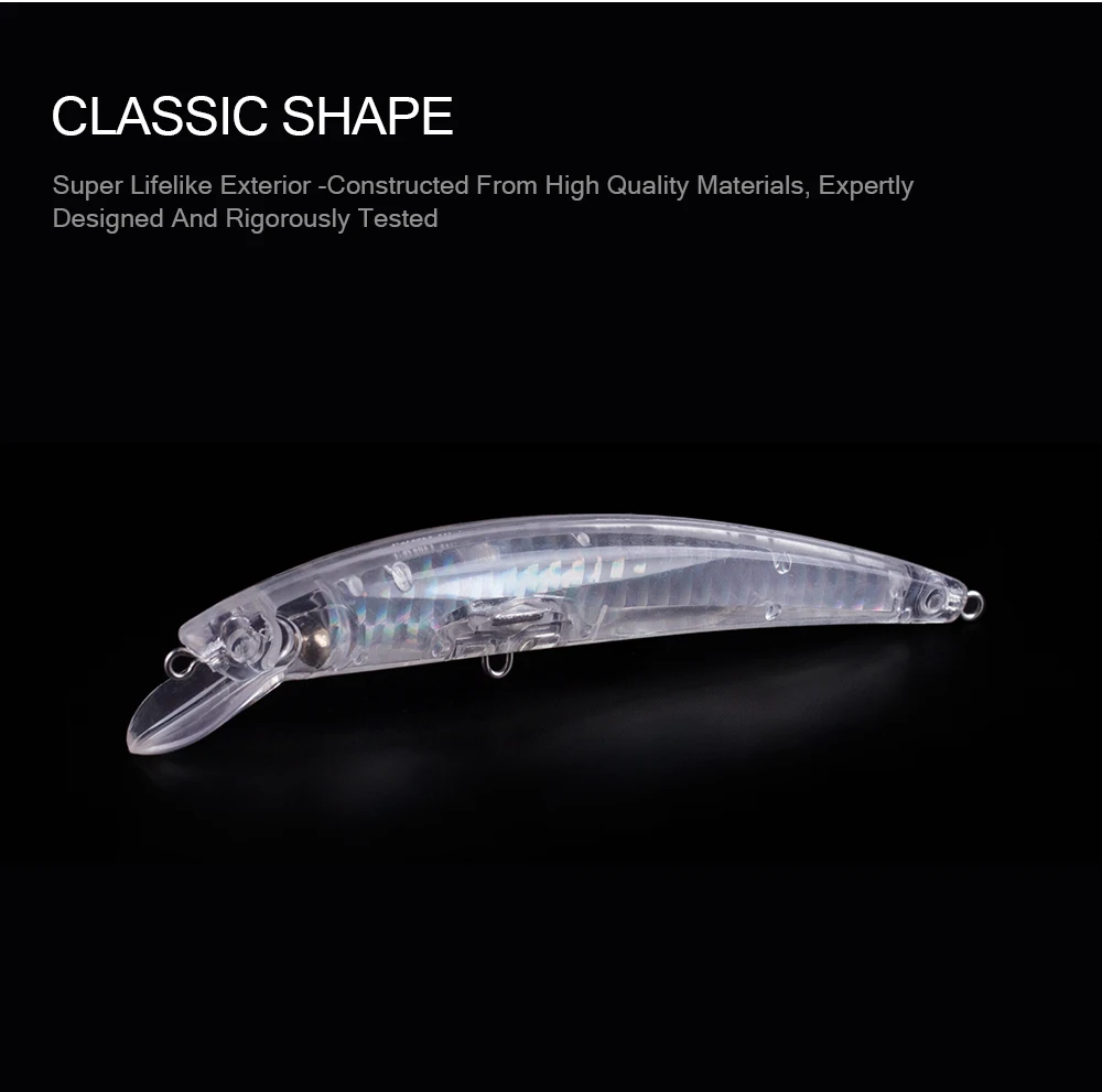 Hanlin 120 stücke DIY unbemalte Elritze Angel köder mm 12g Innen rohling schwimmender Jerkbait flacher Plastik köder Bass Tackle – Detail 7