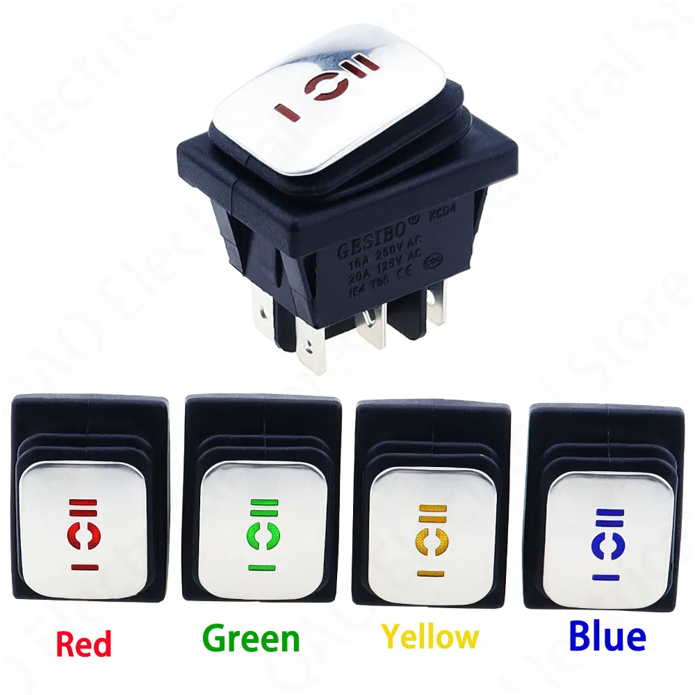 new pattern KCD4-203  16A 250VAC 30x22 Waterproof Rocker Switch 6pin DPDT ON OFF ON 12V 220V Silver cont LED Light Rocker Switch 5pcs kcd3 16a 20a 250v 125v 31mmx14mm rocker switch dot dash car van boat led light toggle button switch on off power switch