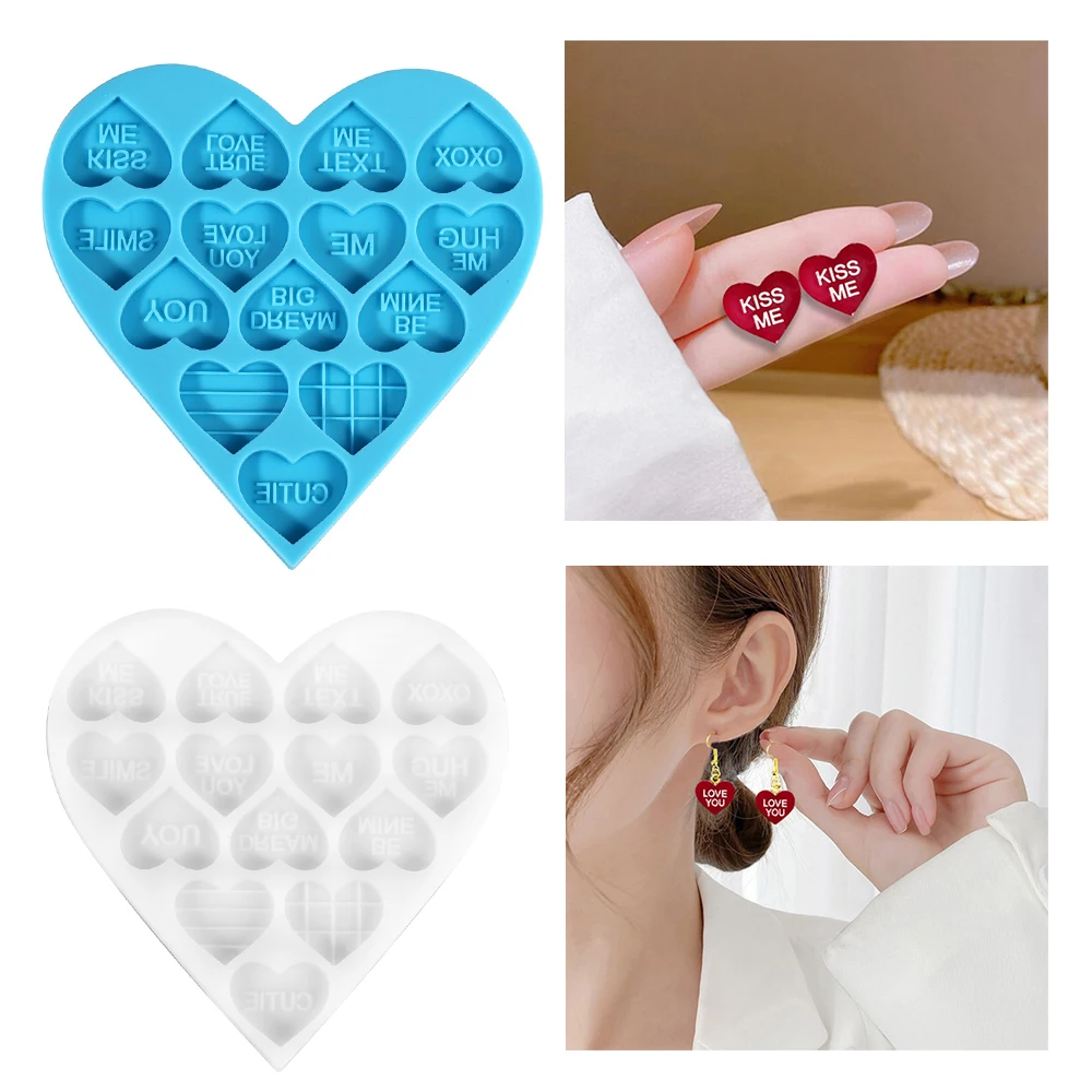 Love Heart Ear Studs Earrings Silicone Mold Pendant Epoxy Resin MoldS