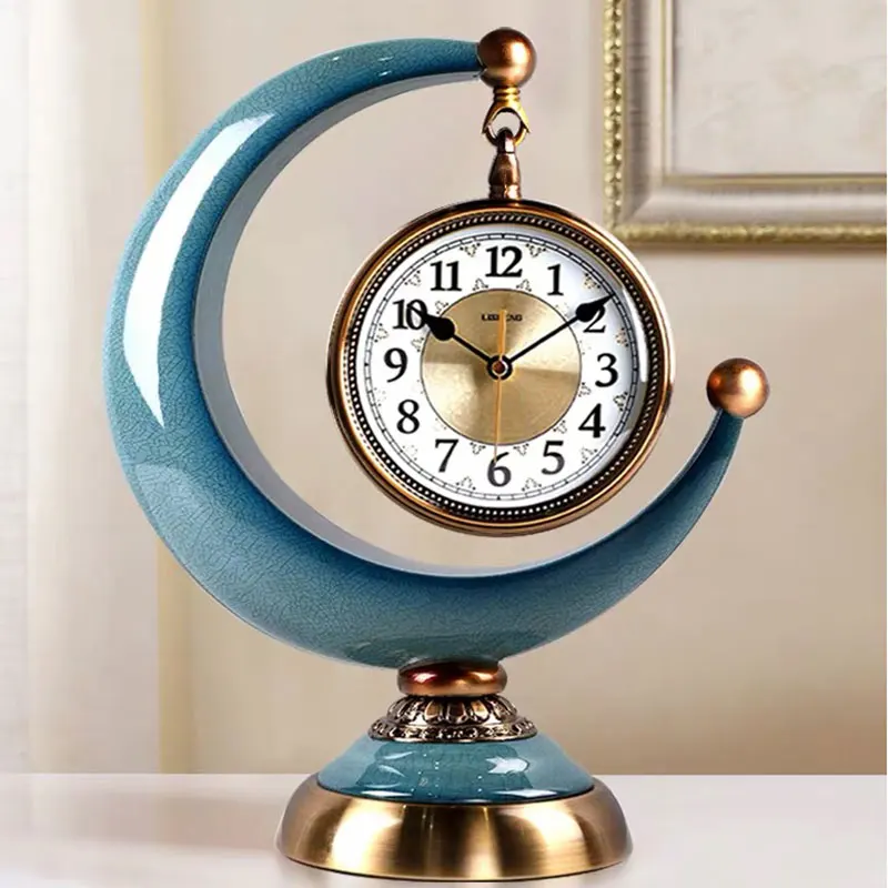 

Luxury European Table Clock Silent Art Vintage Living Room Creative Desktop Desk Clock Antique Home Decor Crafts Table Clock
