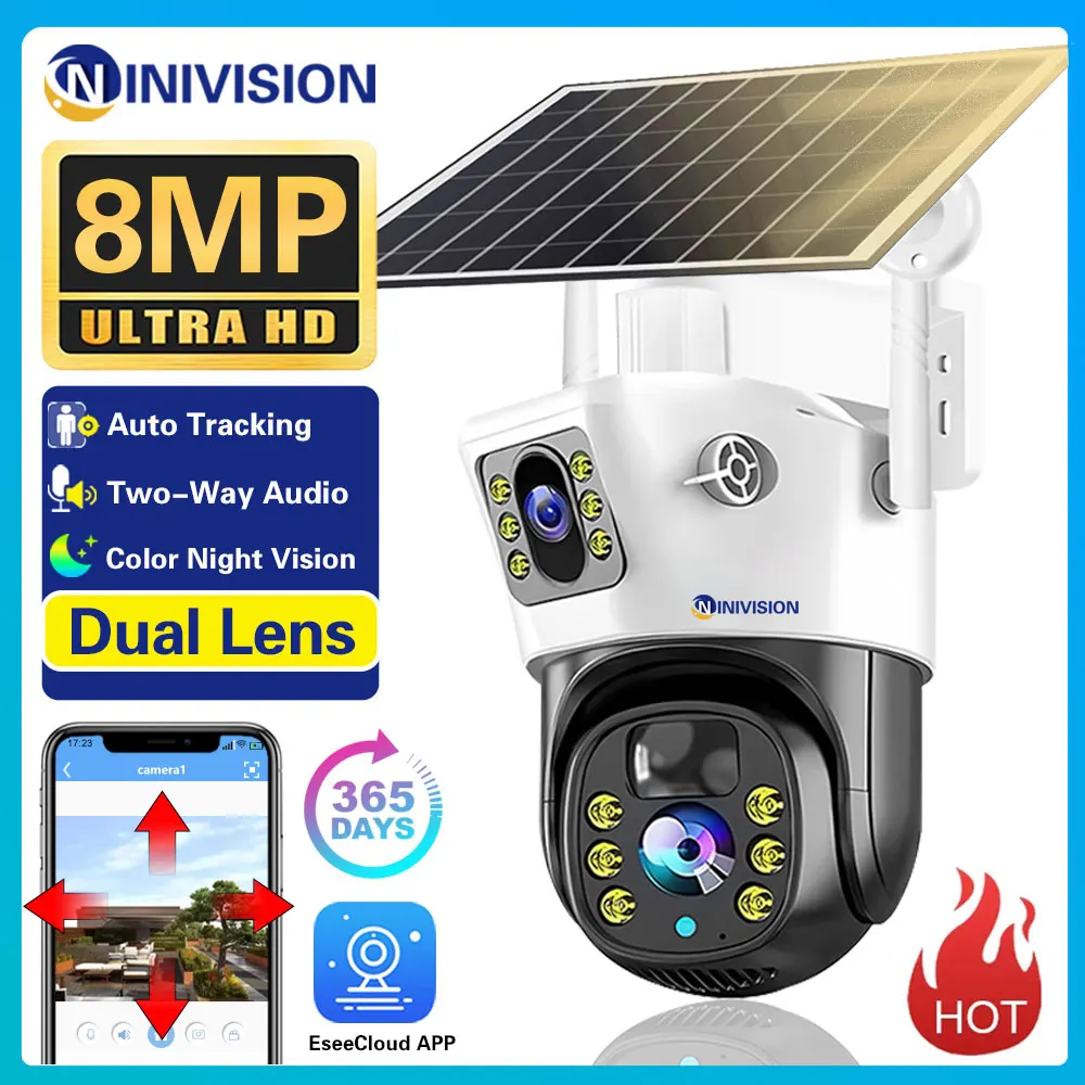 

4K WiFi Solar Camera Outdoor PTZ IP Camera With Solar Panel Recharge Battery 8MP CCTV Video Surveillance Cameras Auto Tracking
