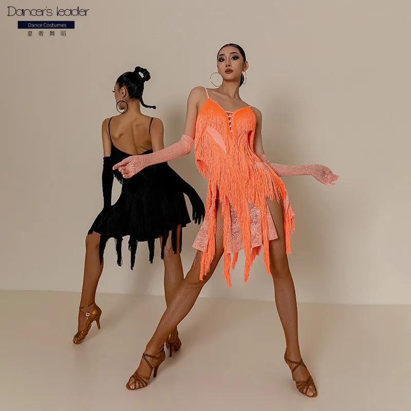 

Latin Dance Dress High-end Customized Net Red Suit Winter Sling Tassel Dress Chacha Tango Female Adult Stage Professional Suit