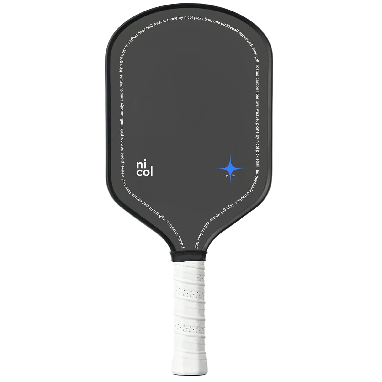 Nicol P-One Pickleball Paddle Carbon Fiber USAPA Approved Elongated Handle Paddle Face Upgraded Non-Slip Grip No Gift Box