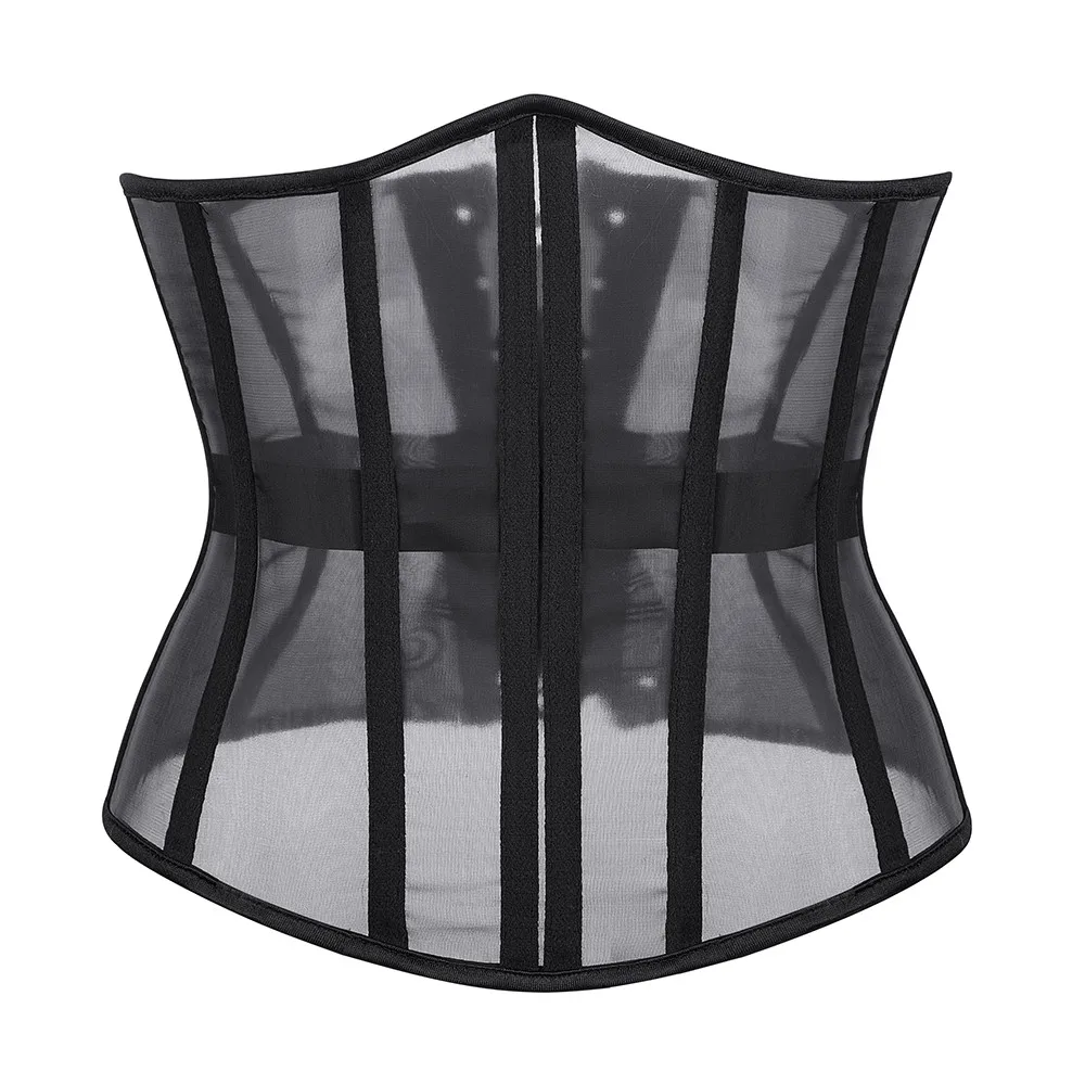

Black Mesh Corset Bustier Underbust Top Sexy Women Waist Cincher Translucent Lingerie Shape Body Belt Plus Size Costume