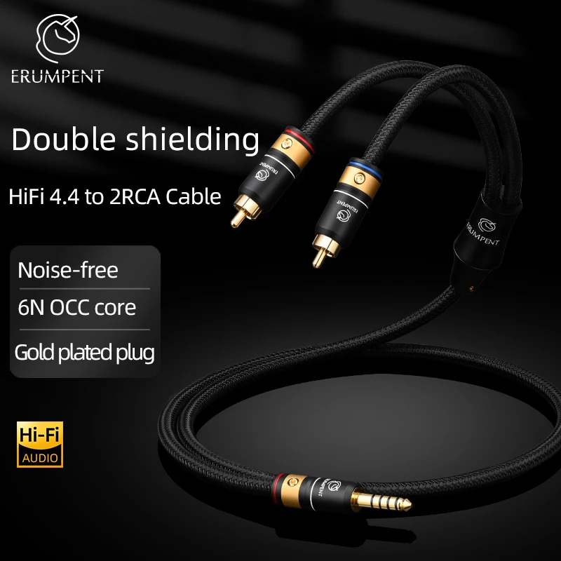 

Hi-end 6N OCC HiFi 4.4mm to 2RCA Audio Cable for DAC Mixer Amplifier Gold Plated Plug Balanced 4.4mm Male to 2RCA Male Cable