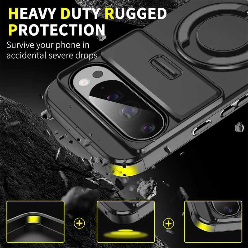 Armor Heavy Duty 360° Rotating Ring Bracket Case with Slide Lens Protector Cover