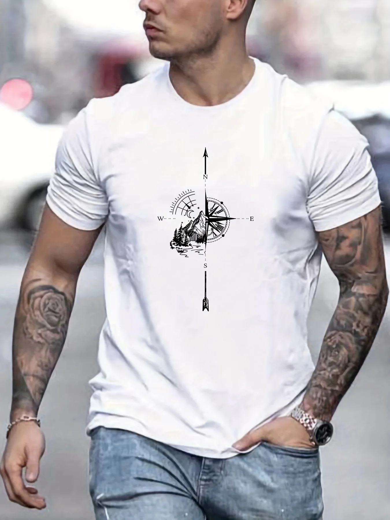 

Men's adventure style T-shirt paired with printed casual pattern T-shirt, perfect for summer outdoor and daily wear
