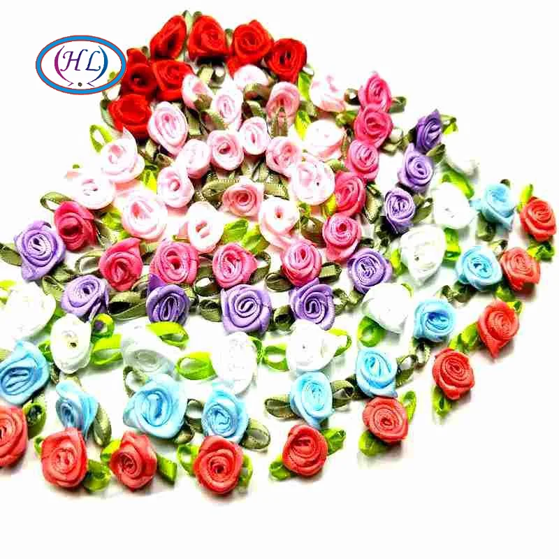 Mini Flower Head Satin Ribbon Flowers Crafts Supplies Diy Satin