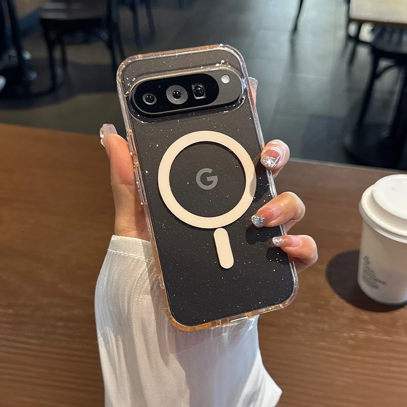 Transparent Acrylic Glitter MagSafe Case with Magnetic Wireless Charging Clear Cover