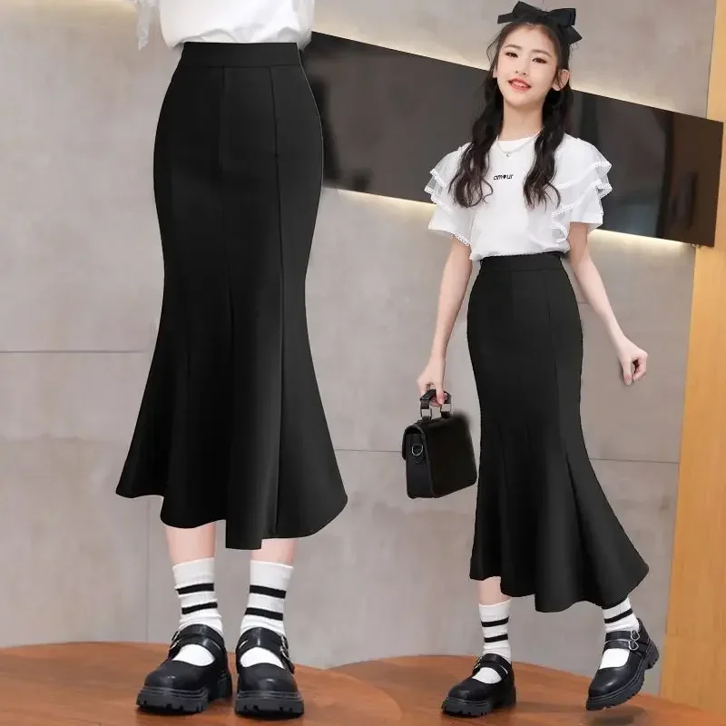 Kids Girls Black Fishtail Skirts Teenage Girls Sweet mermaid Skirts Princess Dance Clothing Spring Autumn Skirt