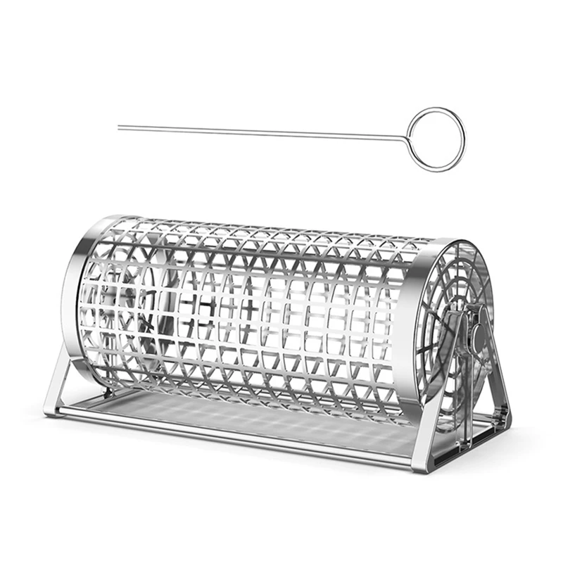 

Stainless Steel Grilled Cage Barbecue Rolling Grill Basket Non-Stick Outdoor Camping Picnic BBQ