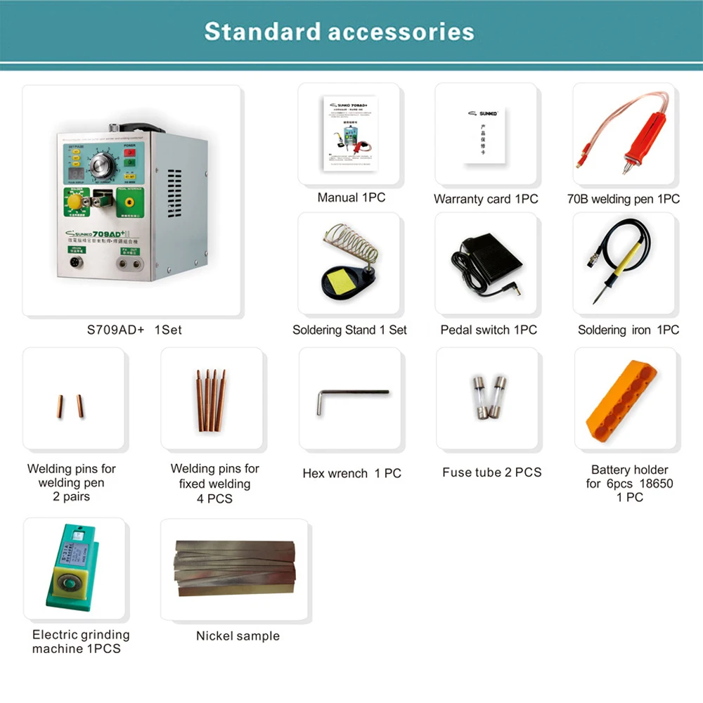 SUNKKO 709AD+ Spot Welding Machine 3.8kw Pulse  Induction Automatic Spot Welders 18650 Battery Pack Welding Nickel Strip 70B Pen 6