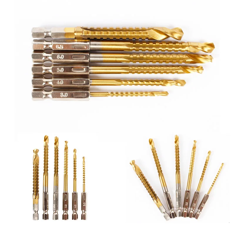 다기능 드릴 비트, 목재 육각 생크 금속 드릴 비트, 티타늄 오거 펀치 도구, 구멍 톱 키트, 전문 드릴, 3 개, 6 개