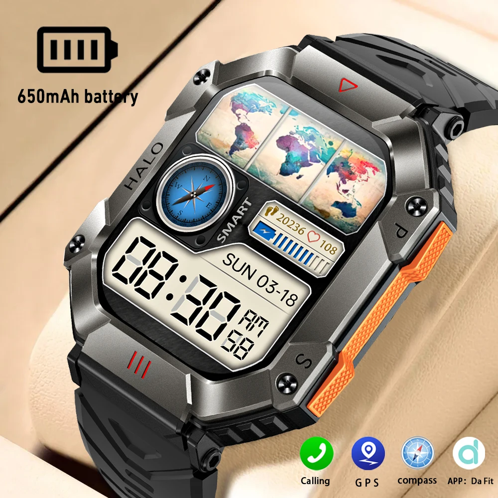 

2023 Military Outdoor Smart Watch Men AI Voice Assistant Sports Watches GPS Motion Track Compass Bluetooth Call Smartwatch Men