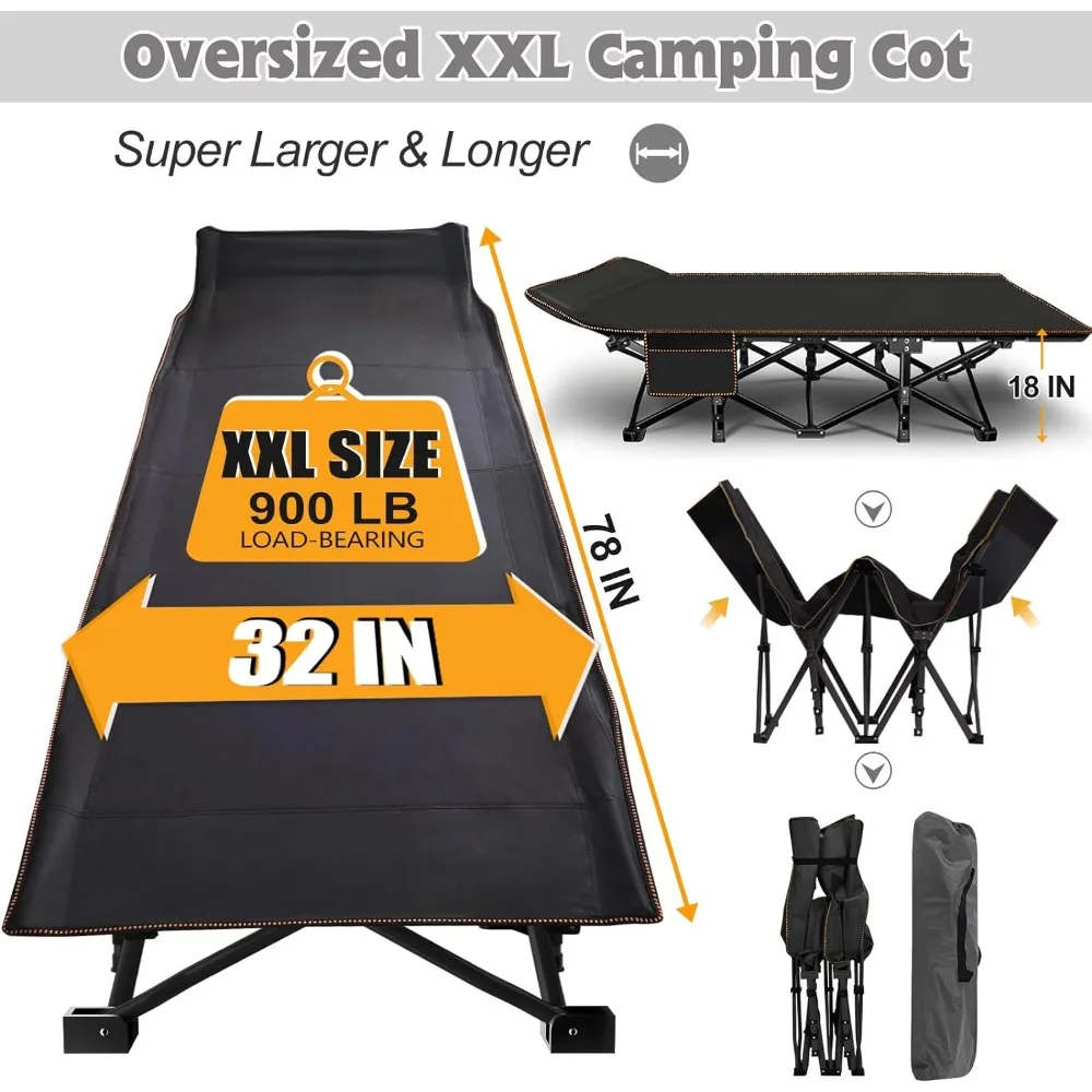 Oversized XXL Folding Camping Cot W/Mat for Adults, 78" L x 32" W x 18" H, Heavy Duty Outdoor Bed with Carry Bag