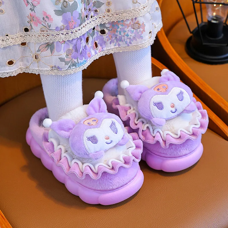 Super Cute Famlily Home Cotton Slippers Antislip Warm Sweet Kuromi Melody Winter Shoes Indoor Daily Comfotable 3