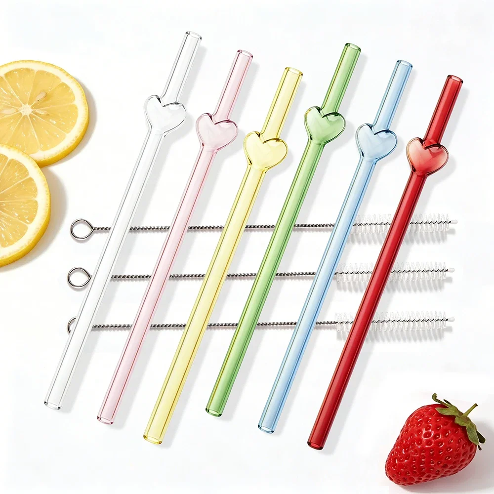 Eco-Friendly High Borosilicate Glass Straw Set - 9-Piece Reusable Collection for Smoothies and Cocktails