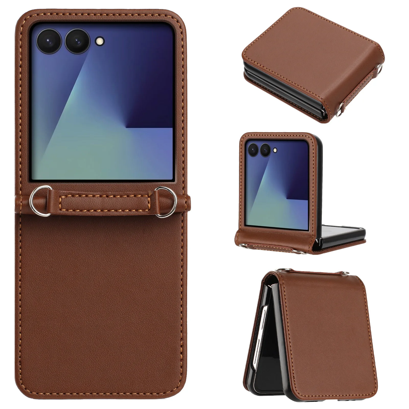Slim Leather Phone Case with Kickstand and Shockproof Design - Solid Color Skin Feel