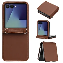 Slim Leather Phone Case with Kickstand and Shockproof Design - Solid Color Skin Feel - Galaxy Z Flip5 (Light brown)