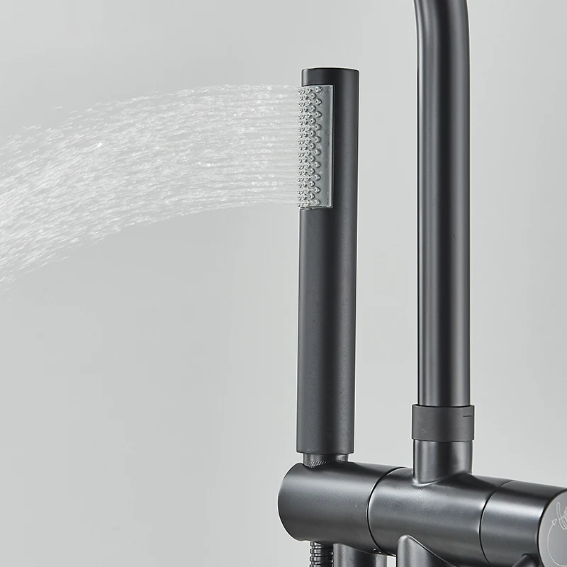 Bathtub Shower Faucet Set Floor Standing Tap Round with Brass Handshower Cold Hot Water Mixer Bathroom Bath Shower Mixers 3