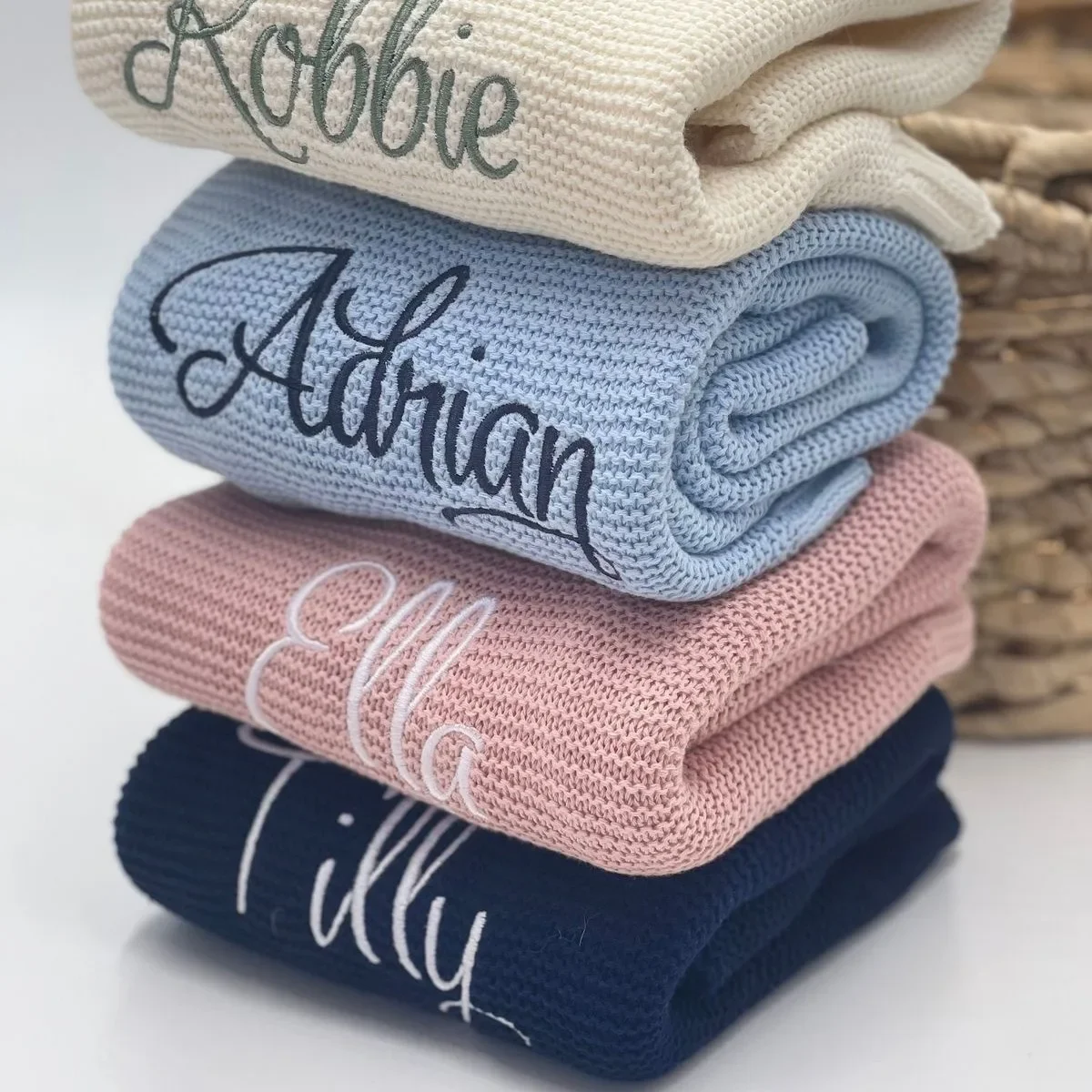 Personalized Name Baby Knitted Blanket Cotton 100x80cm Skin friendly Warm Newborn Wraps Custom Baby Blanket for