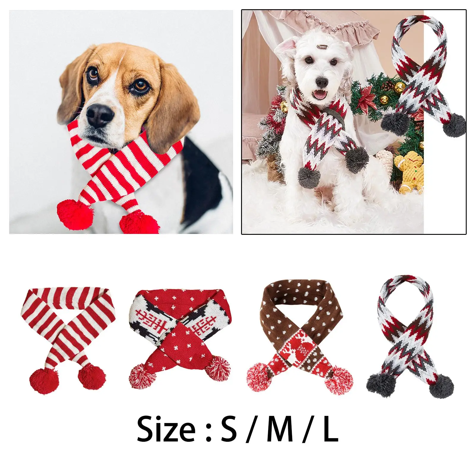 크리스마스 강아지 고양이 산타 스카프, 애완 동물 니트 스카프, 겨울 목 워머