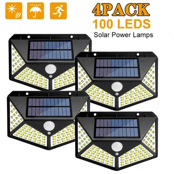 100 LED 벽 조명 야외 태양광 램프, PIR 모션 센서, 정원 장식용 태양광 가로등, 1 개, 2 개, 4 개, 6 개