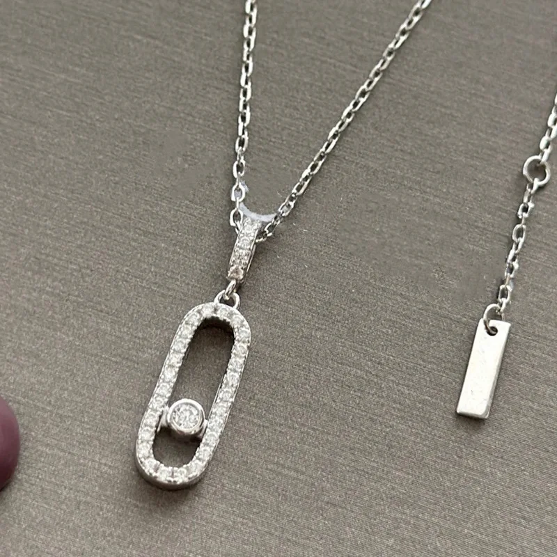 

High Quality 925 Sterling Silver Sliding Single Zircon Necklace For Women Luxury Fine Jewelry DN