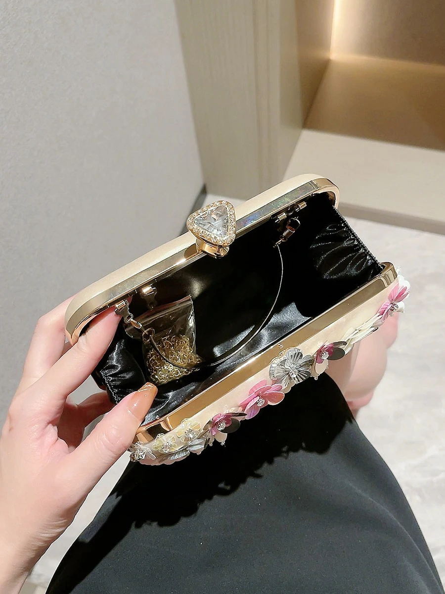 Borsa da sera con fiori fatti a mano, da donna, alla moda, di lusso, per feste, matrimoni, borse e pochette, Rosa, Small