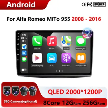 Autoradio Android 16 con Navigazione GPS, Bluetooth, WiFi, Schermo QLED, Lettore Multimediale Video per Alfa Romeo MiTo 955 2008 - 2016