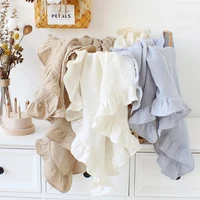Crinkle Cotton Swaddle Blanket Baby Muslin Blanket  Ruffle Gauze Baby Blankets Newborn Essentials Plain Color Swaddle Wrap 2