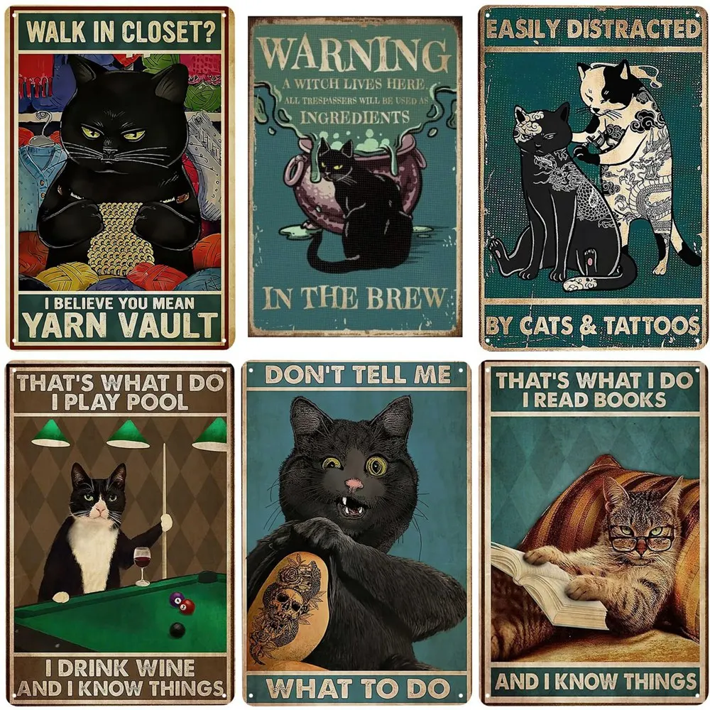 Targa In Metallo Con Gatto - 20,3x30,5 Cm - Poster Vintage In Latta Per Decorazione Parete Casa, Bar O Ufficio