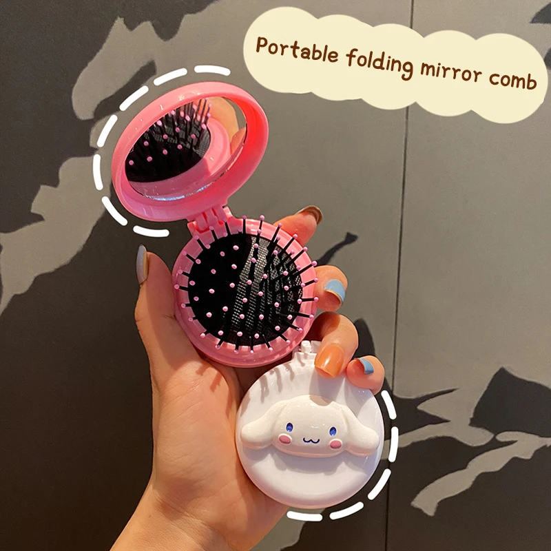 

Sanrio мультяшный Аниме складной массажный гребень с зеркалом для макияжа Круглая Расческа с воздушной подушкой дорожный портативный пластиковый гребень щетка