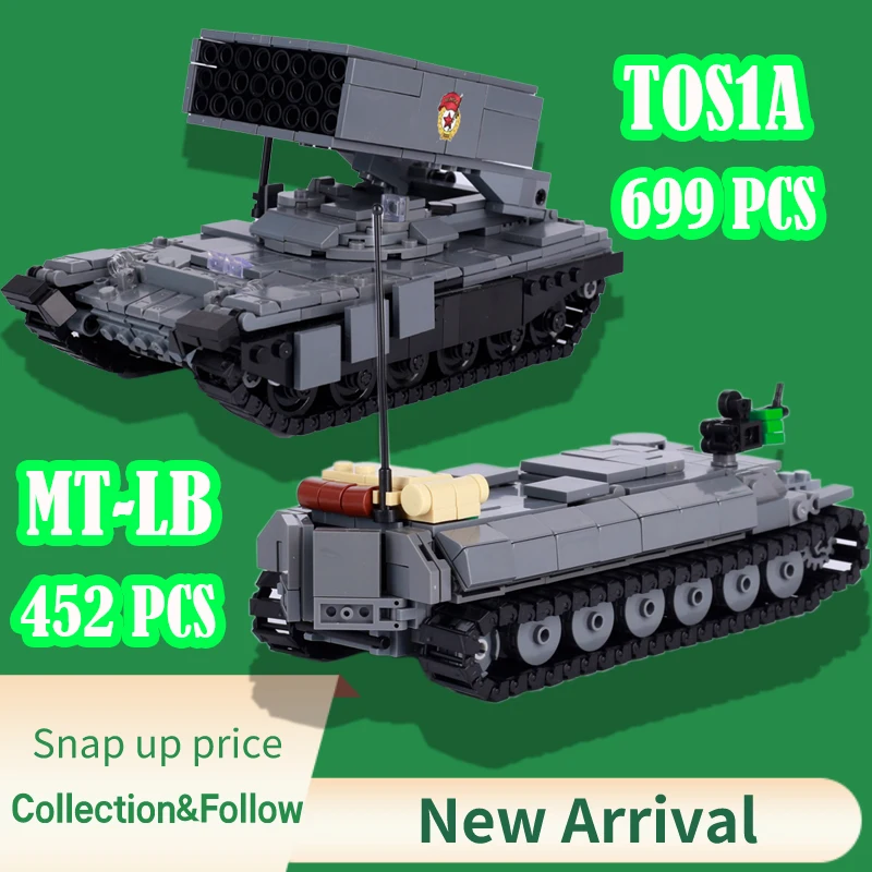 

WW2 Russia Military TOS1A Tank Truck Building Blocks Soviet MT-LB Crawler Armored Transport Vehicle Army Weapons Bricks Toys Boy