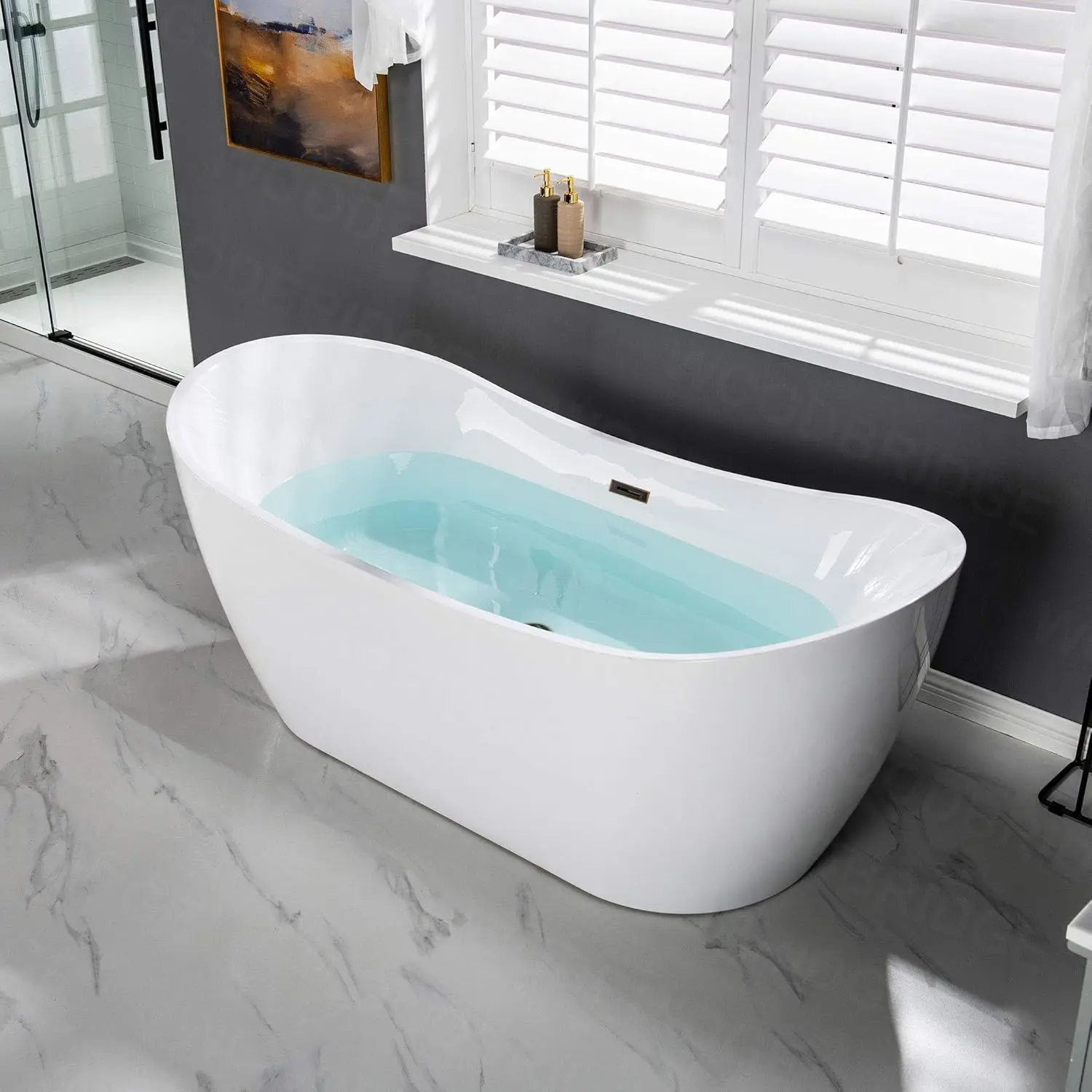 71 inch Acrylic Freestanding Bathtub Contemporary Soaking White Tub with Oil Rubbed Bronze Overflow and Drain Easy clean 4