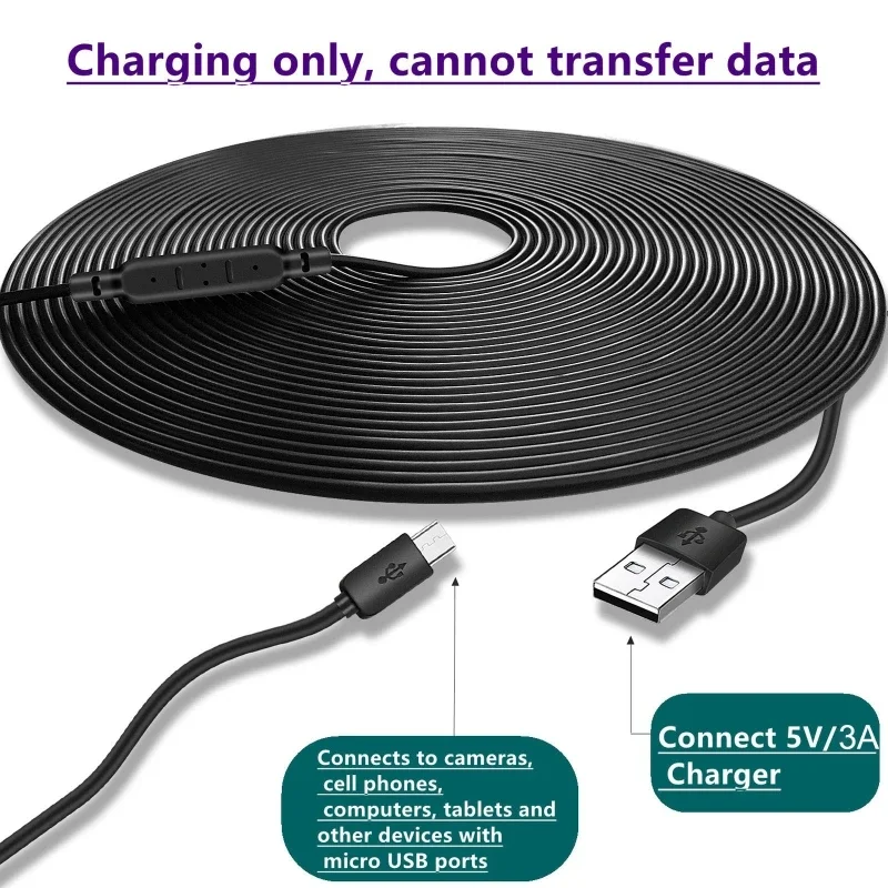 

Strong USB to Micro USB Charging Cord for CCTV Camera Power Supply Cable Sturdy and Easy to Use Only for Charging
