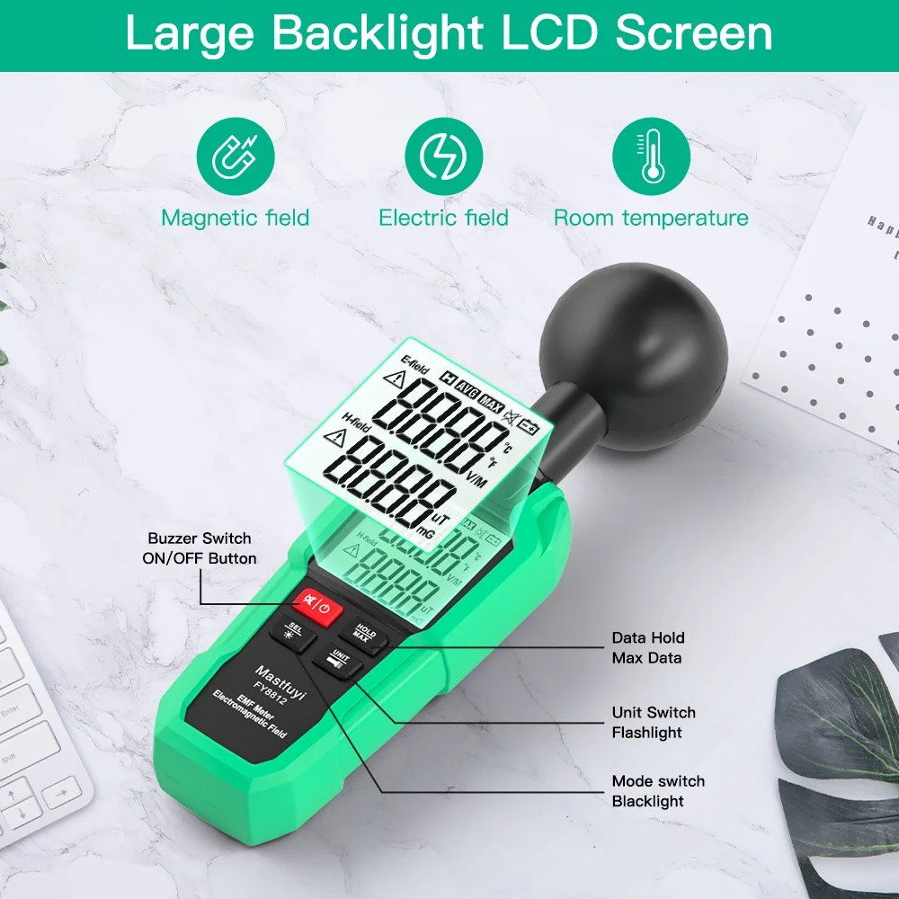 MASTFUYI EMF Meter Professional Electromagnetic Radiation Dosimeter Environmental Tester Series Geiger Counter Temperature Test 3