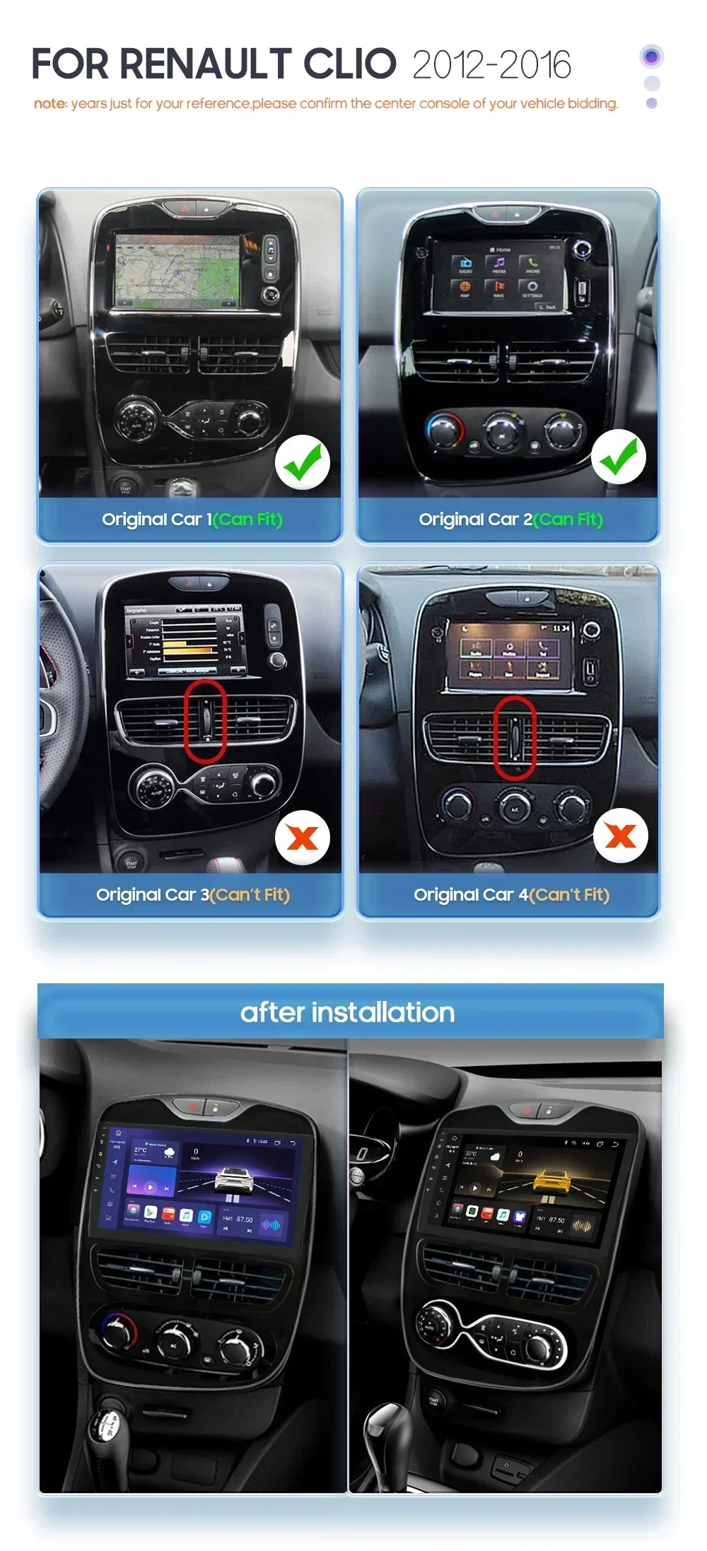 OSSURET 2 Din Android Autoradio Carplay for Renault CLIO 2012