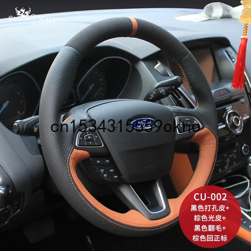 

For Ford Edge Mondeo Kuga Focus ST Black Suede Leather Hand Sewn Steering Wheel Cover Car Accessories