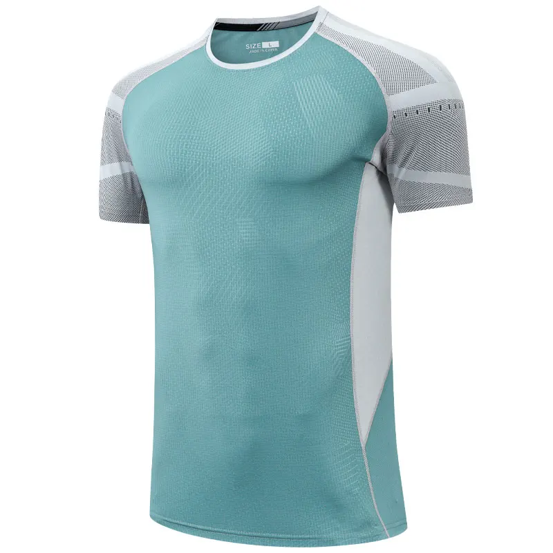 Fitness Shirt Men Mesh Summer Sports Color Block Raglan Sleeves O-neck Short Sleeves Training Bodybuilding Workout Tee