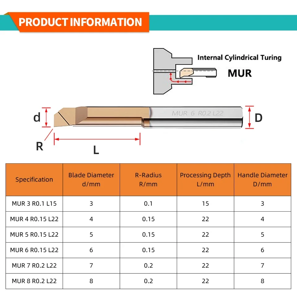 Lufeicnc MUR Carbide Boring Cutter Lathe Cutter Turning Inner Circle Processing Steel Boring Tools Tungsten Steel CNC Cutters